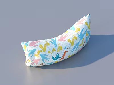 Curved Decorative Cushion With Colorful Abstract Leaf Patterns In Blue Pink Yellow 3d model