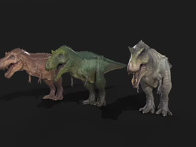 Three Different Colored Tyrannosaurus Rex 3D Models on Black Background 3d model