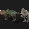 Three Different Colored Tyrannosaurus Rex 3D Models on Black Background