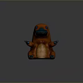 Cartoon Style Game Character Sitting With Orange Body Blue Beak Paws And Tail