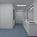 Modern Laboratory Interior With Lab Benches Computers Fume Hoods And Warning Signs
