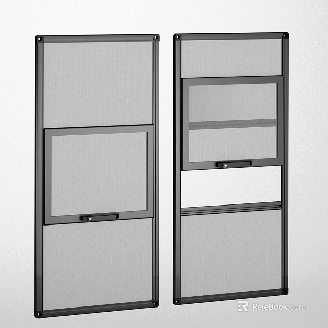 Aluminum Frame Modern Casement Window With Screen And Double Panels Design 3d model 