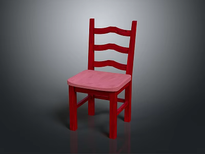 Stylish Red Wooden Chair With Wavy Backrest And Pink Seat Cushion 3d model