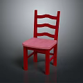 Stylish Red Wooden Chair With Wavy Backrest And Pink Seat Cushion