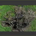 Natural Wood Stone Tree Stump Decoration With Green Grass Base And Texture
