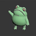3D Cartoon Frog Character With Green Body Raising Hand And Big Eyes