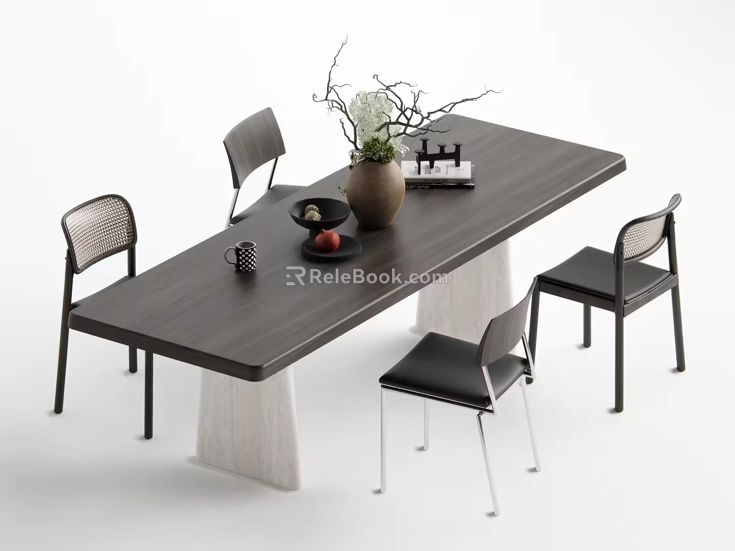 Quiet ancient style dining table and chair combination 3d model