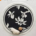 Stylish Round Area Rug With White Floral Pattern On Black Background And White Border