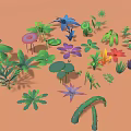 Colorful Diverse Plants with Green Leaves Purple Blue Red Flowers and Various Shapes