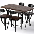 Modern Rectangular Dining Table Set With Wooden Tabletop And Black Metal Legs Four Chairs 3d model