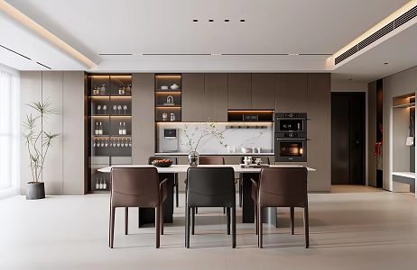 Modern Italian Restaurant Modern Restaurant Dining Table and Chair Combination Sideboard Entrance Shoe Cabinet Potted Plant Vase without Main Lamp Restaurant 3d model