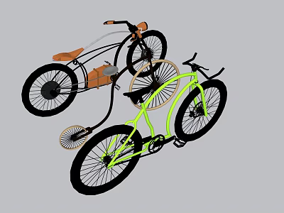 Stylish Bicycles In Green And Brown With Unique Frame Design And Comfortable Seat 3d model