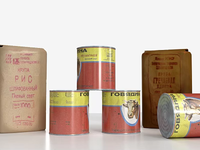 Various Canned Food Products Including Rice Beef And Paper Packaging Labels 3d model