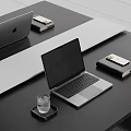 Modern Office Desk Setup With Open Laptop Notebook And Glass Of Water