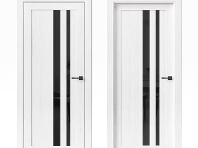 Modern White Swing Doors With Black Vertical Strips And Glass Panels 3d model