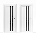 Modern White Swing Doors With Black Vertical Strips And Glass Panels