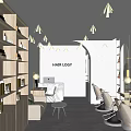 Modern Hair Salon Interior Featuring Styling Chairs Round Mirrors Hanging Lights And Product Shelves