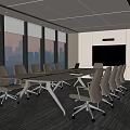 Modern Conference Room With Large Windows City View Long Table White Chairs And Large Screen