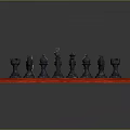Classic Wooden Chessboard With Red Frame And Black White Chess Pieces