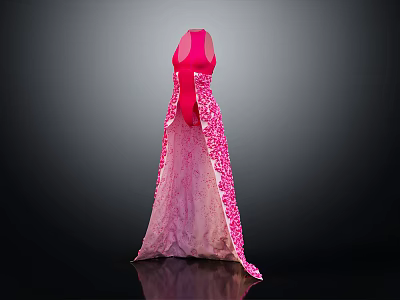 Elegant Pink Long Dress With Patterned Cape And Flowing Feminine Silhouette Design 3d model