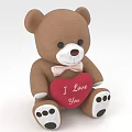 Brown Teddy Bear Holding Red Heart Pillow I Love You Text Pink Bow Black Paws