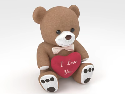 Brown Teddy Bear Holding Red Heart Pillow I Love You Text Pink Bow Black Paws 3d model Brown Teddy Bear Holding Red Heart Pillow I Love You Text Pink Bow Black Paws 3d model
