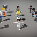 Game And Movie Cartoon Characters In Various Professional Costumes Standing With Arms Outstretched