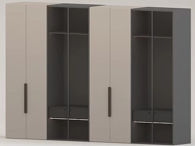 Modern Wardrobe Design With Grey And Beige Doors Drawers And Open Shelves 3d model