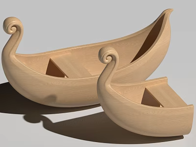 Wooden Carved Boats with Small and Large Sizes Triangular Interior Details 3d model