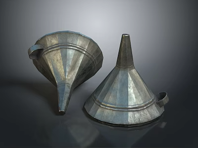 Two Vintage Metal Funnels With Classic Design And Shiny Finish 3d model