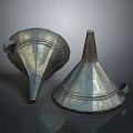 Two Vintage Metal Funnels With Classic Design And Shiny Finish
