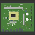 Green Computer Circuit Board With Central Chip Connectors And Electronic Components