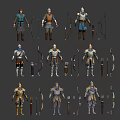 Fantasy Medieval Characters With Various Armor Sets And Bow Weapons Equipment