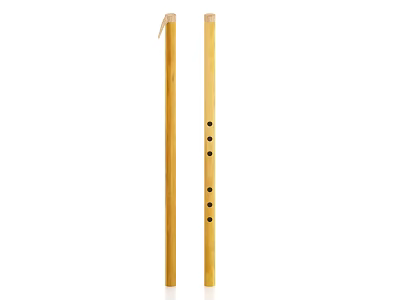 Handcrafted Yellow Bamboo Flute With Holes Musical Instrument And Art Supplies 3d model