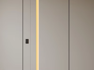 Modern Security Door Light Gray with Yellow Vertical Stripe and Electronic Lock for Home Safety 3d model