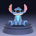 Blue Stitch Doll With Pink Ears Smiling Sitting On Round Base 3d model