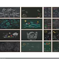 Chalkboard Wall Hanging with Hand drawn Cartoons Trees Marine Life and Diverse Decorative Patterns