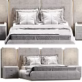 Elegant Modern Double Bed With Tufted Headboard Plush Pillows Gray Quilt And Nightstand