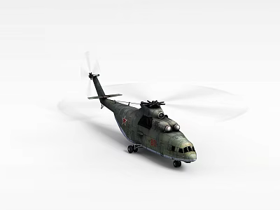 Military Green Helicopter With Rotating Rotors Landing Gear And Fuselage Windows 3d model