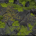 Natural Garden Stepping Stones Path With Greenery Rocks Wooden Lanterns And Fallen Leaves
