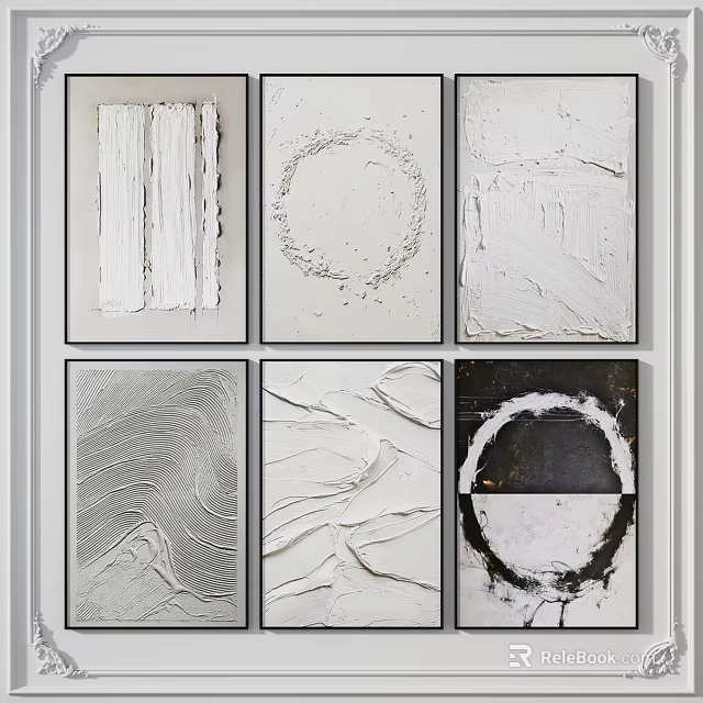 Abstract Black And White Gray Paintings With Textured Patterns For Wall Decor 3d model