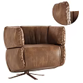 Brown Leather Single Seater Sofa With Pleated Back And Rounded Arms 3d model