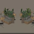 Leisure Booth Sofa Setup With Green Plants Round Tables And Comfortable Chairs