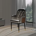 Beige Tan Leather Leisure Chair With Diamond Tufted Armrest Black Gold Legs In Modern Interior By Window