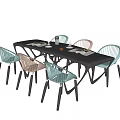 Modern Dining Table Set With Colorful Chairs For Home Interior Decor 3d model