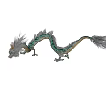 3D Mythical Dragon Sculpture With Blue White Scales Long Tail And Black Background Reflection