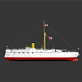 Vintage Red and White Ship Model with Yellow Chimney Wooden Deck and Flags