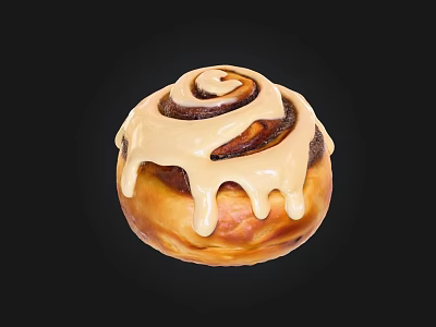 Soft Golden Cinnamon Roll With Swirled Creamy Frosting Drizzled On Top 3d model