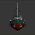 Green And Red Water Transport Boat With Lifebuoy Crane Deck Tires Marked 708