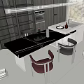 Modern Dining Table Set With Mixed Color Chairs And Kitchen Island Counter 3d model